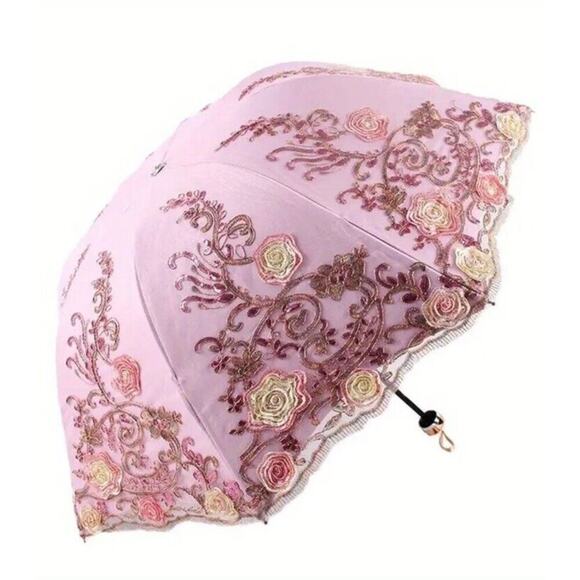 Floral Umbrella For Sun,‎ Rain or Decoration In Pink Manual Open and Close - Picture 1 of 3